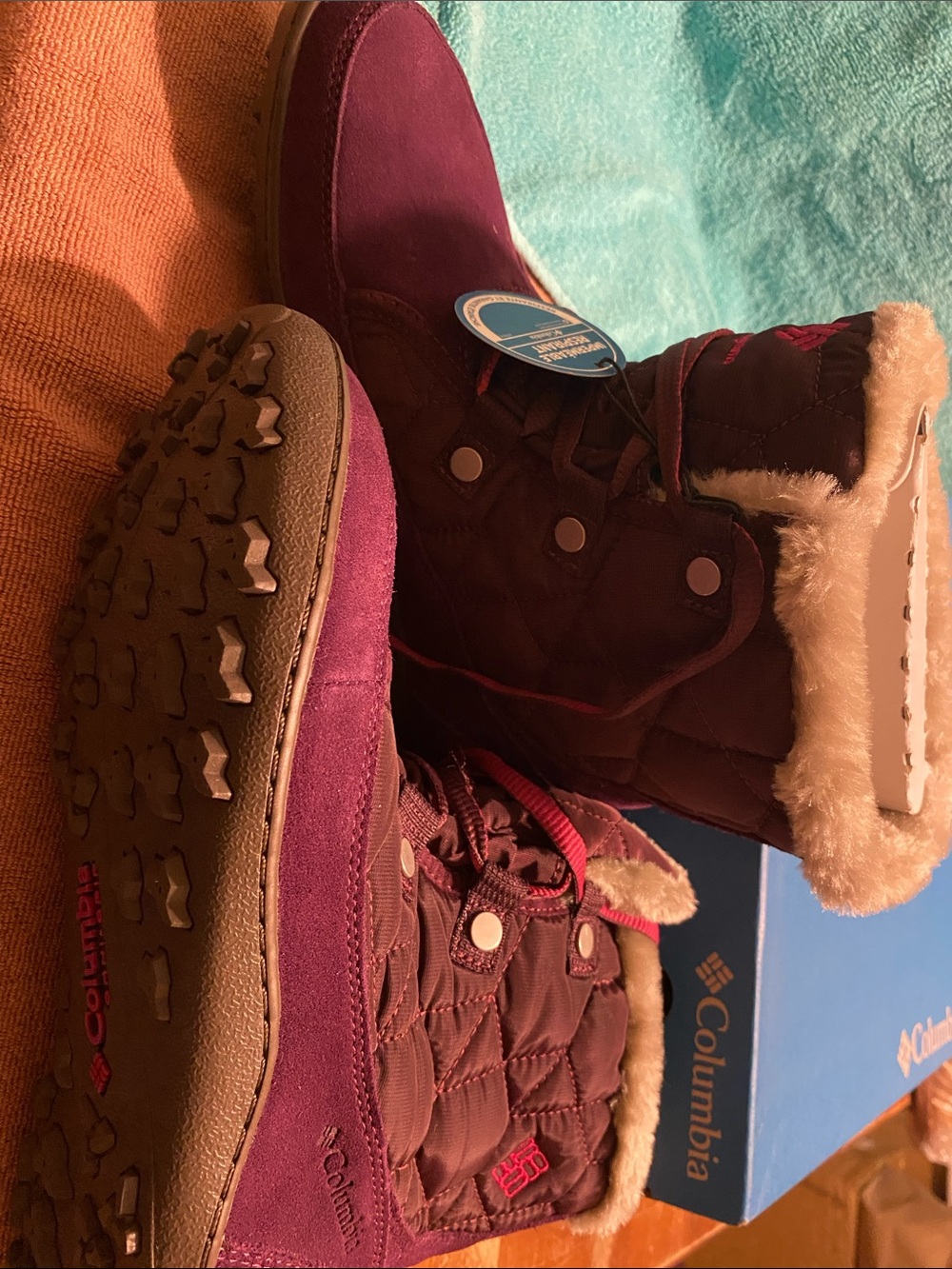 Columbia Plum Quilted Faux-Fur Lace-Up Winter Boots